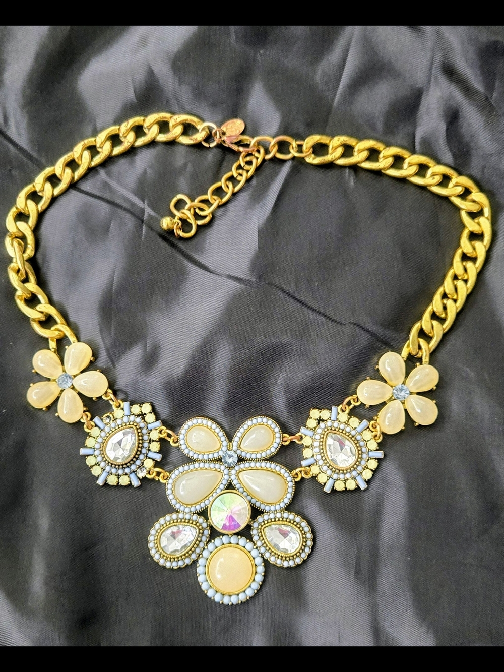 Gold-Tone Floral Statement Necklace with Pale Yellow Stones